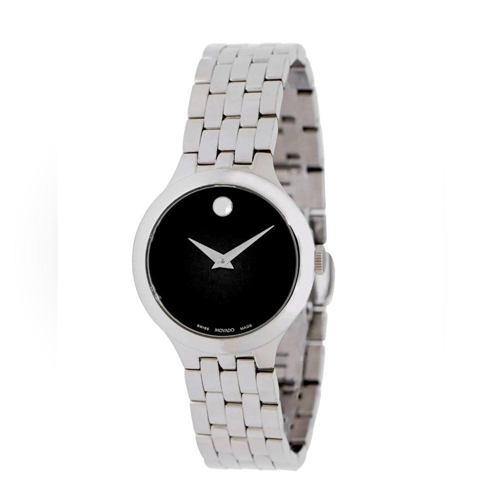 New Movado Women’s Veturi Black Dial Stainless Steel 28mm Watch 0607418